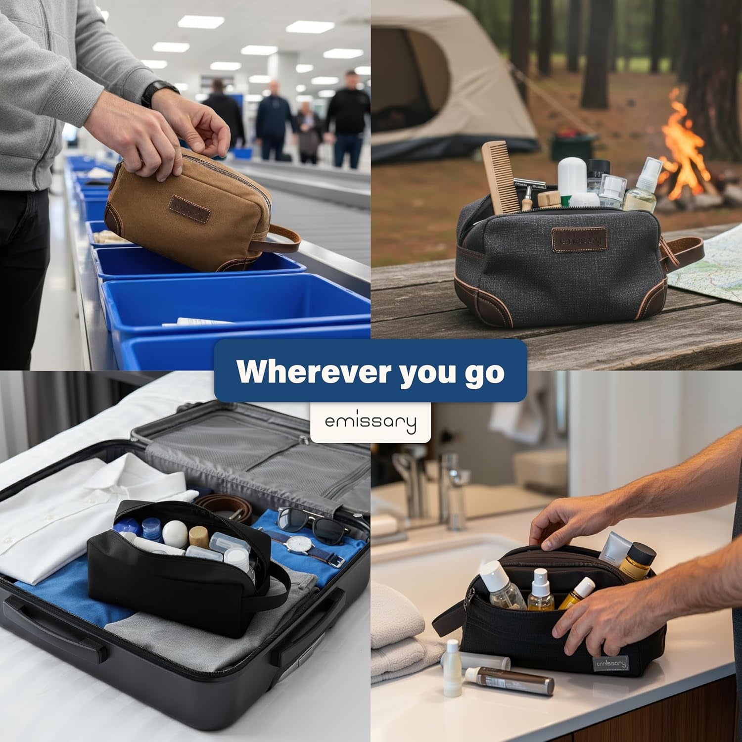 Travel Toiletry Bag for Men, Leather and Canvas Toiletry Bags, Dopp Kit for Men, Travel Bathroom Bag Men'S Shaving Kit, Travel Kit Small Bag for Men, Shaving Bag for Travel Accessories (Gray)