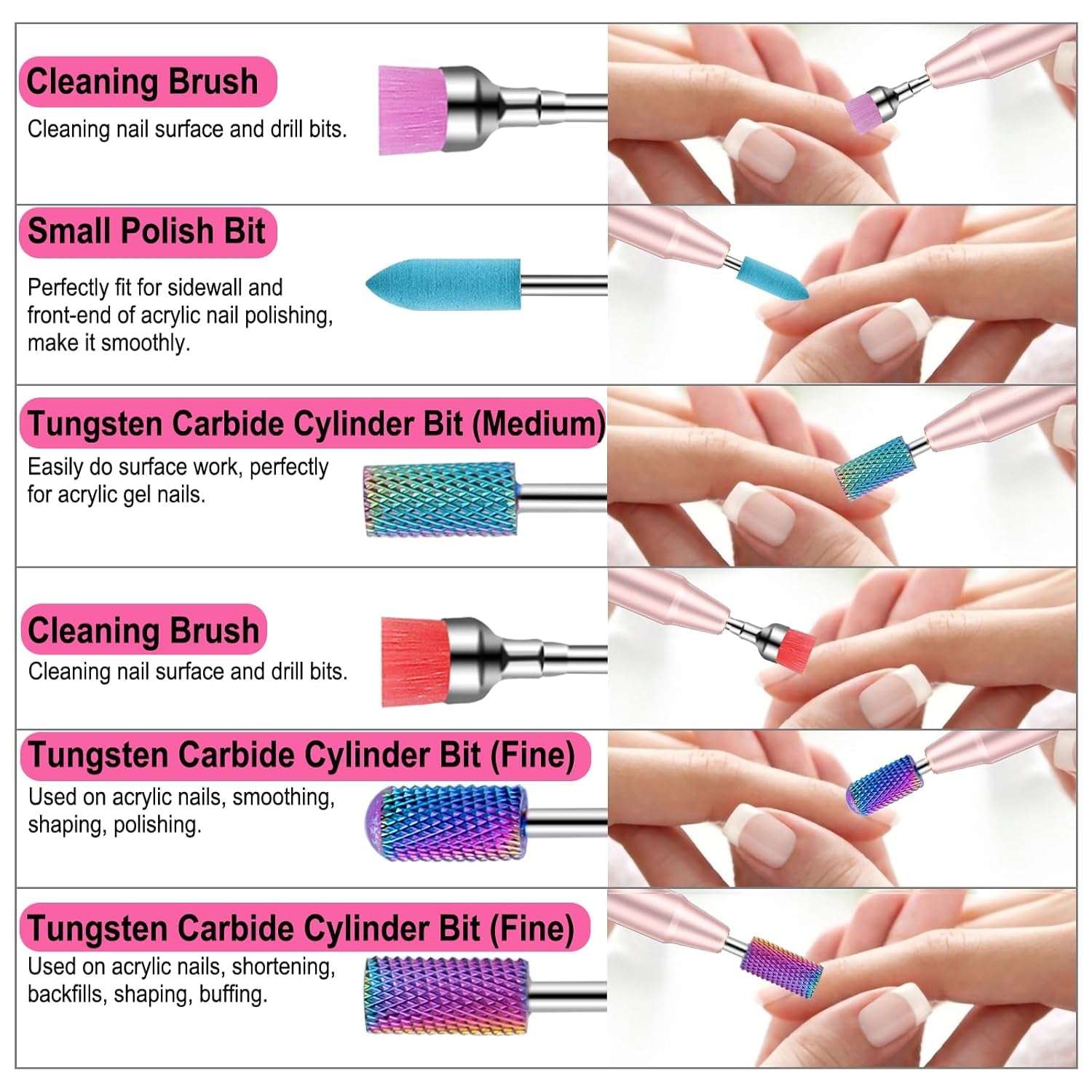 25Pcs Nail Drill Bits Set with Storage Box, 3/32 Inch Tungsten Ceramic Diamond Carbide Nail Drill Bits for Acrylic Nails Gel Polish, Cuticle Efile Remover Bits for Manicure Pedicure