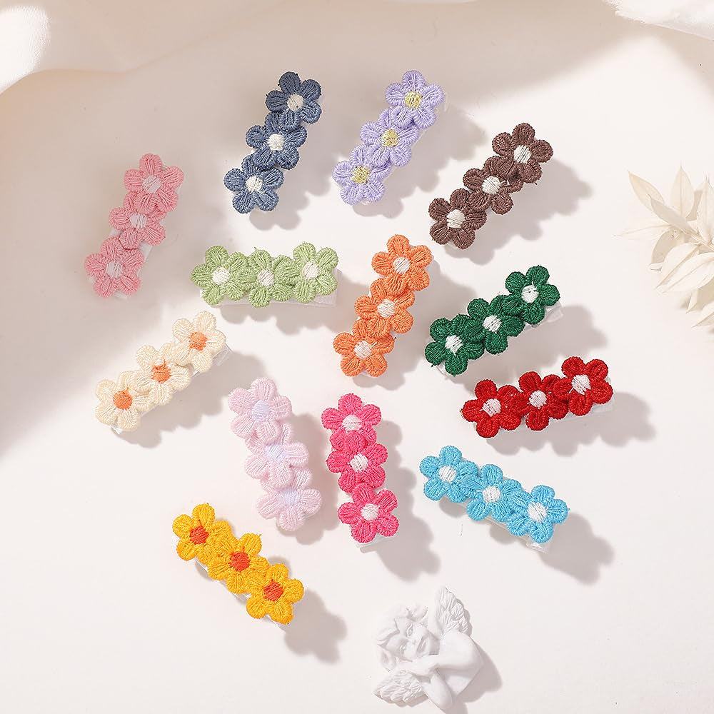 Baby Hair Clips -12Pcs Dasiy Barrettes Sets Fully Lined Hair Pins Bows Wrapped by Cloth Hair Accessories for Baby Girls Infants Toddler Kids