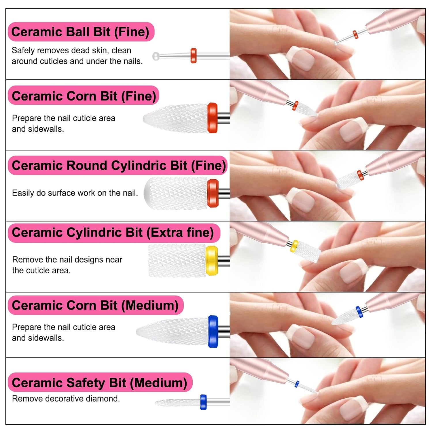 25Pcs Nail Drill Bits Set with Storage Box, 3/32 Inch Tungsten Ceramic Diamond Carbide Nail Drill Bits for Acrylic Nails Gel Polish, Cuticle Efile Remover Bits for Manicure Pedicure