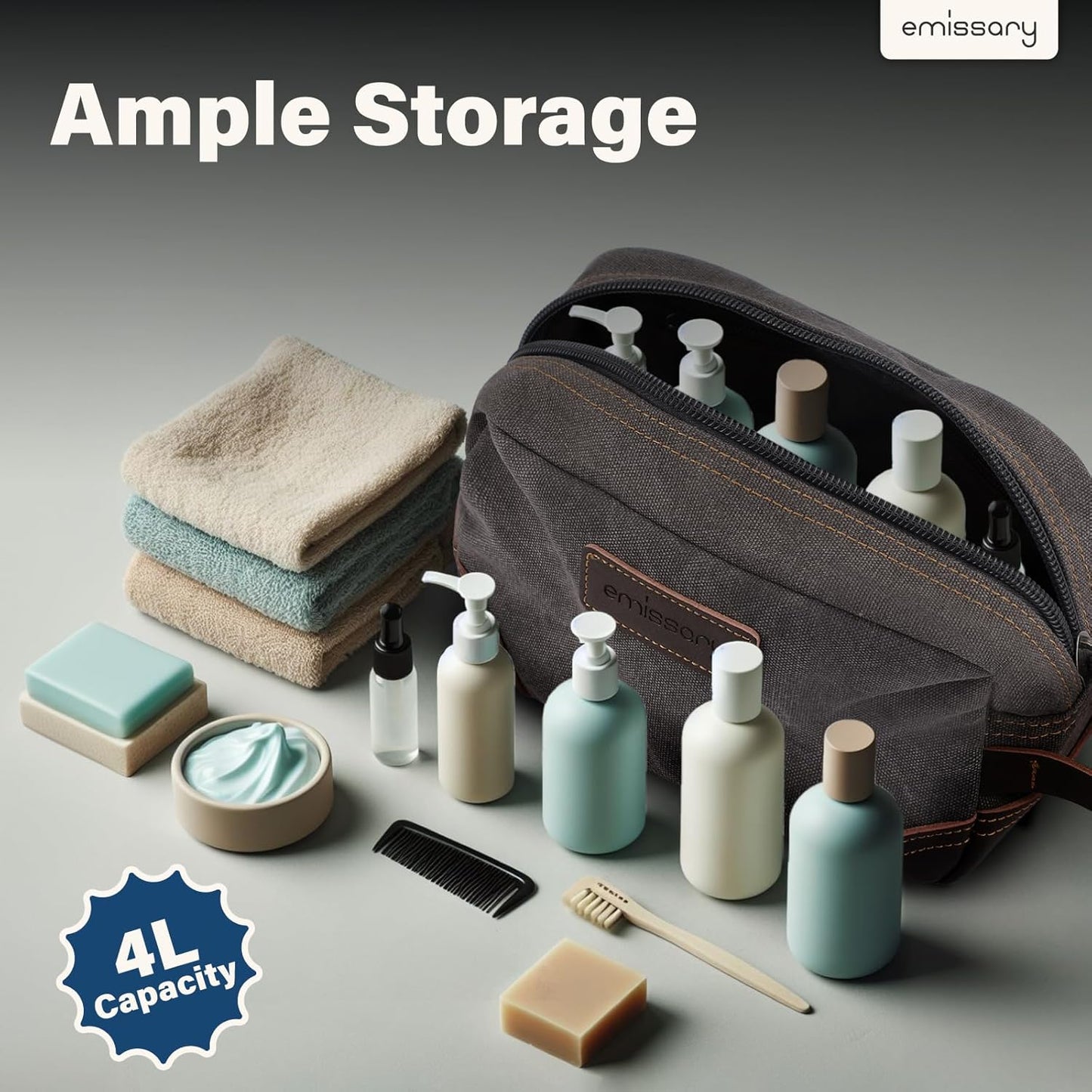 Travel Toiletry Bag for Men, Leather and Canvas Toiletry Bags, Dopp Kit for Men, Travel Bathroom Bag Men'S Shaving Kit, Travel Kit Small Bag for Men, Shaving Bag for Travel Accessories (Gray)