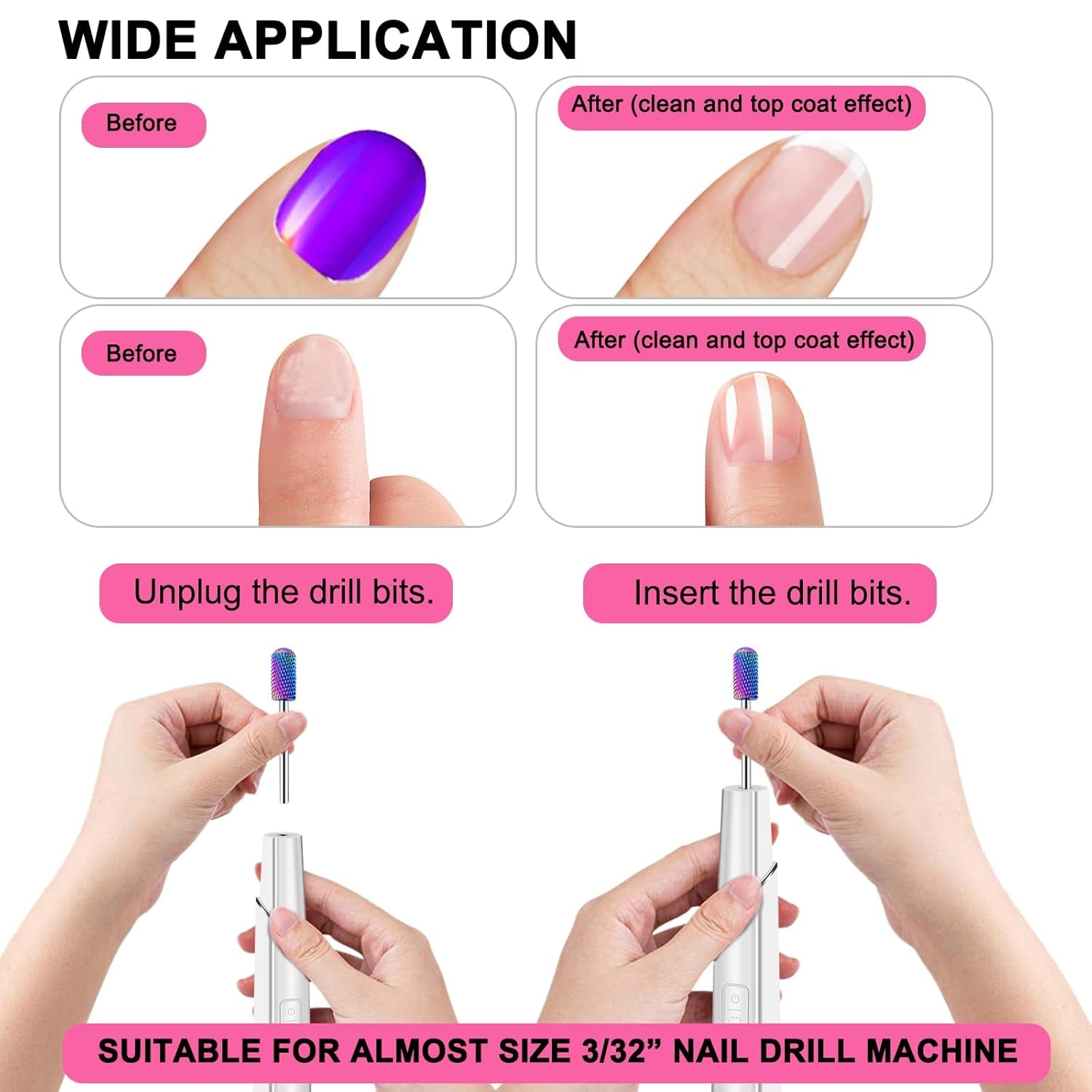 25Pcs Nail Drill Bits Set with Storage Box, 3/32 Inch Tungsten Ceramic Diamond Carbide Nail Drill Bits for Acrylic Nails Gel Polish, Cuticle Efile Remover Bits for Manicure Pedicure