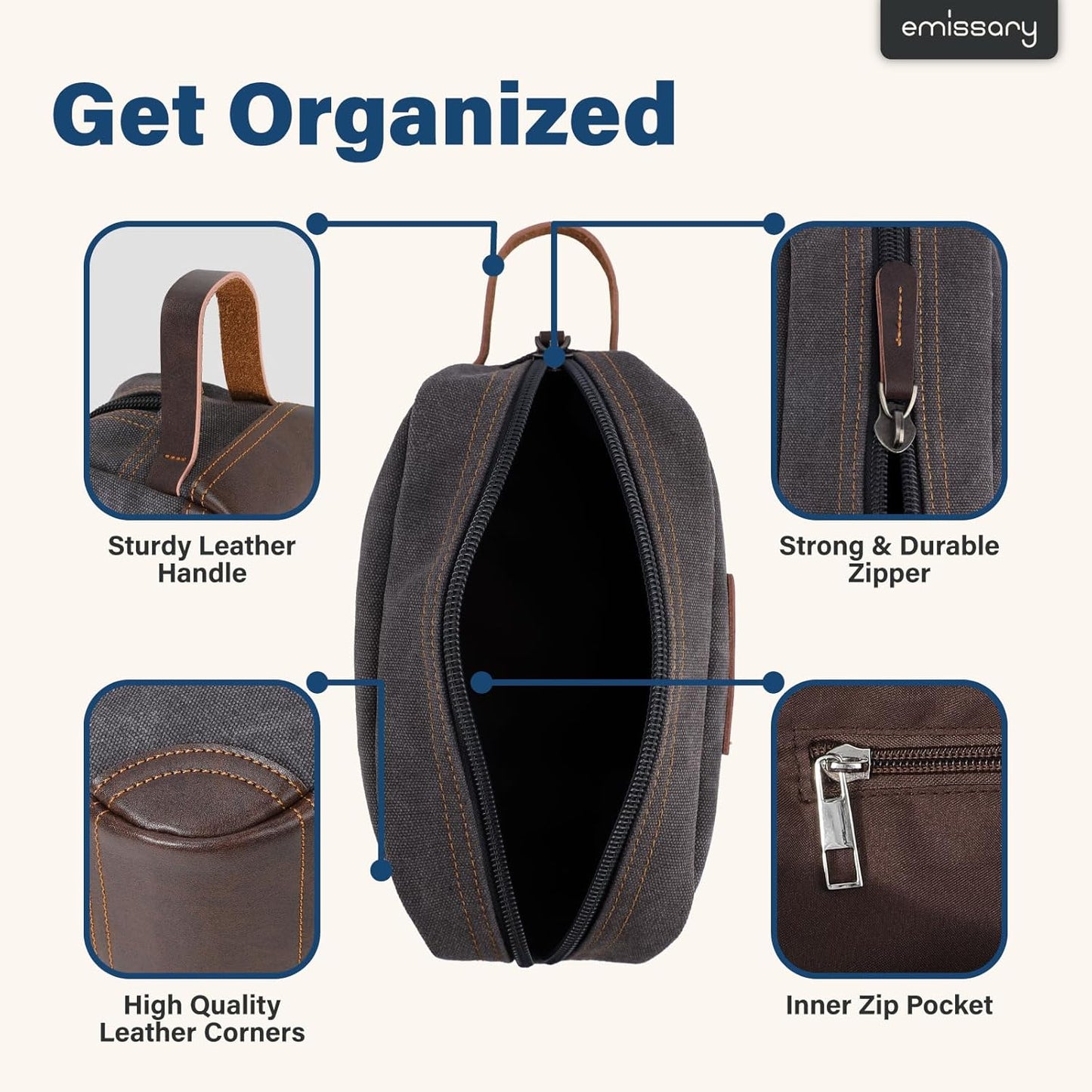 Travel Toiletry Bag for Men, Leather and Canvas Toiletry Bags, Dopp Kit for Men, Travel Bathroom Bag Men'S Shaving Kit, Travel Kit Small Bag for Men, Shaving Bag for Travel Accessories (Gray)